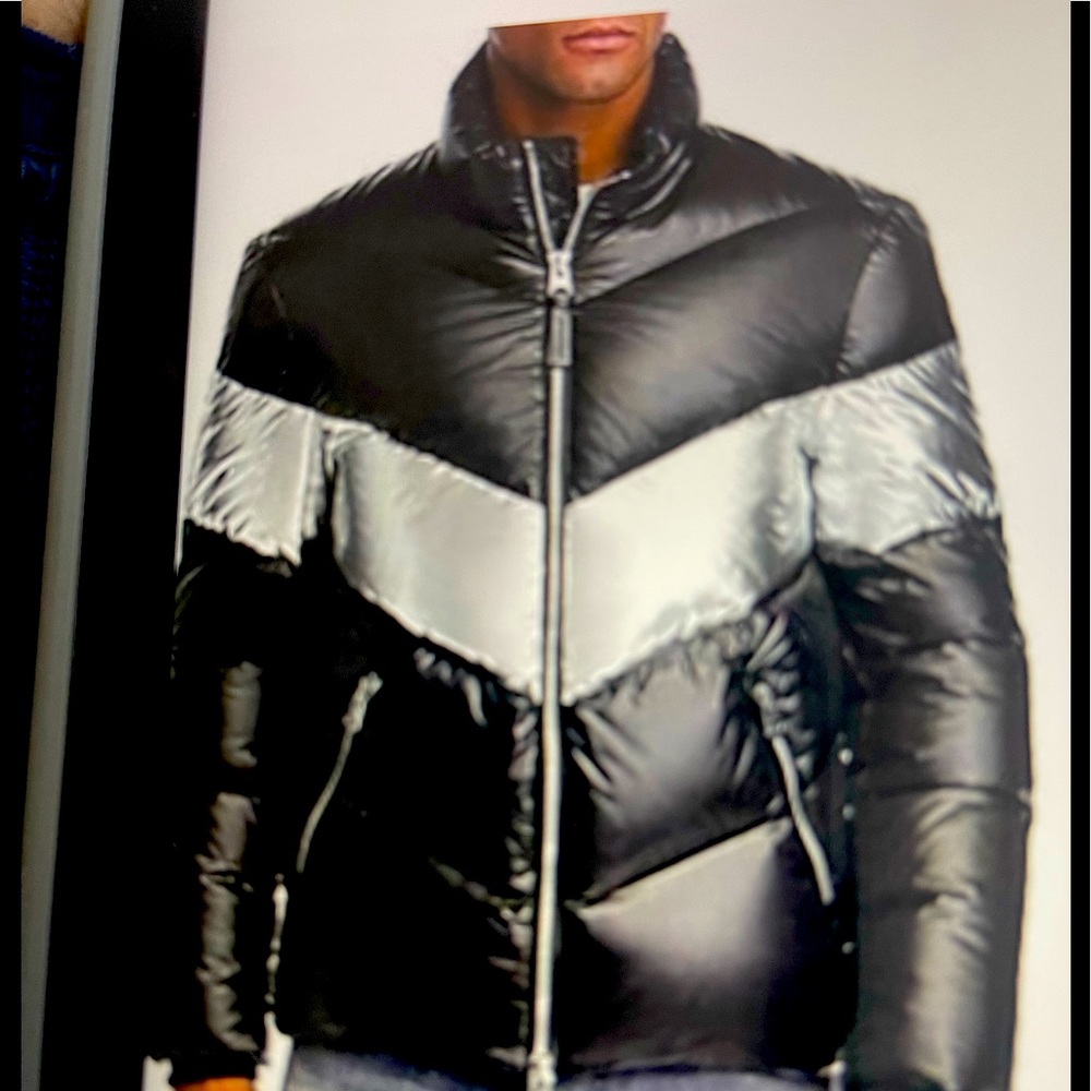 Mens Mackage Greg-MM Quilted Down & Feather Fill Metallic Puffer Jacket Size 42